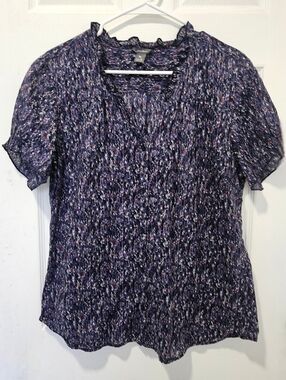 Eddie Bauer Purple Multi-Color Short Sleeve Blouse